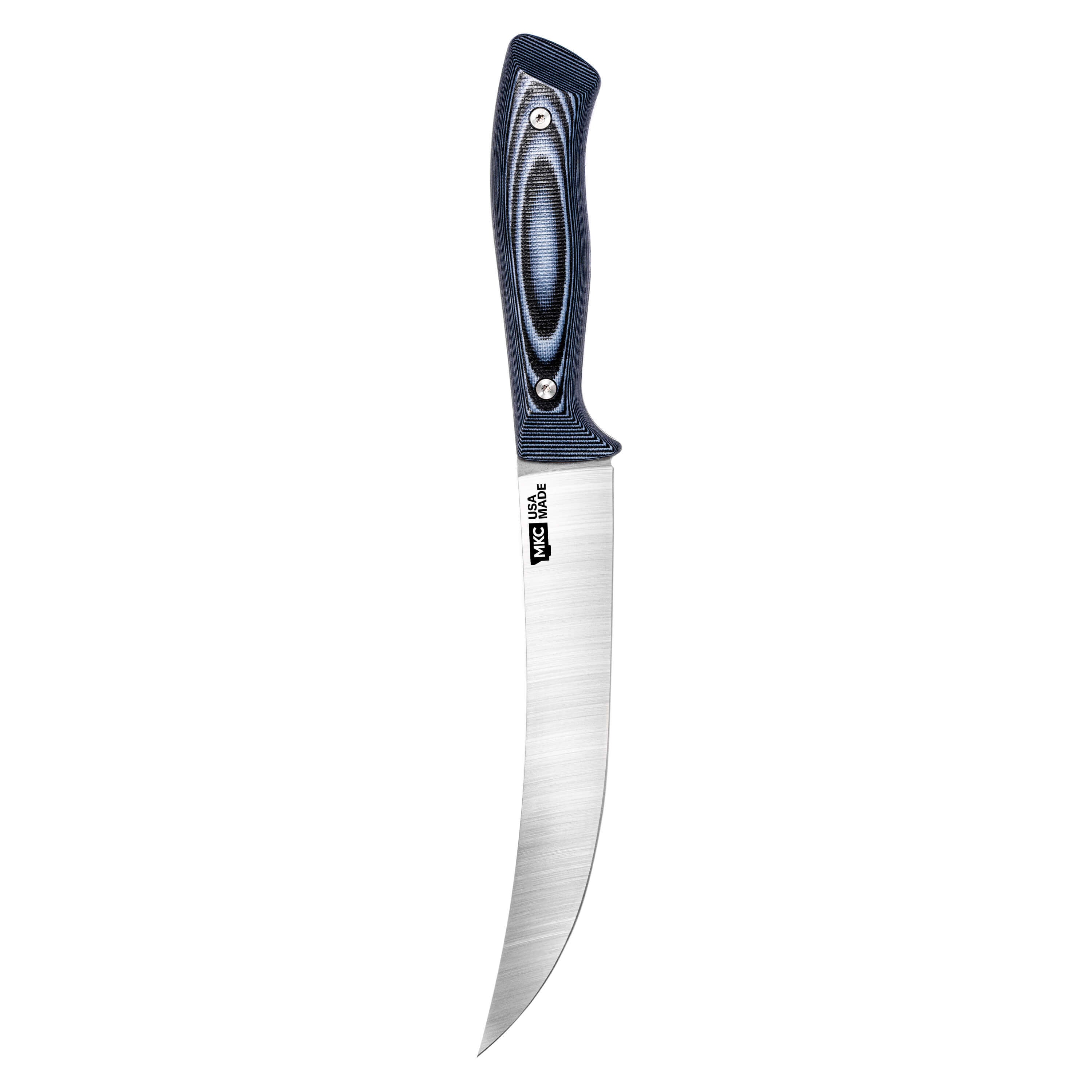 Bearded Butchers Edition breaking butcher knife with a grey and black handle, featuring a curved stainless steel blade.