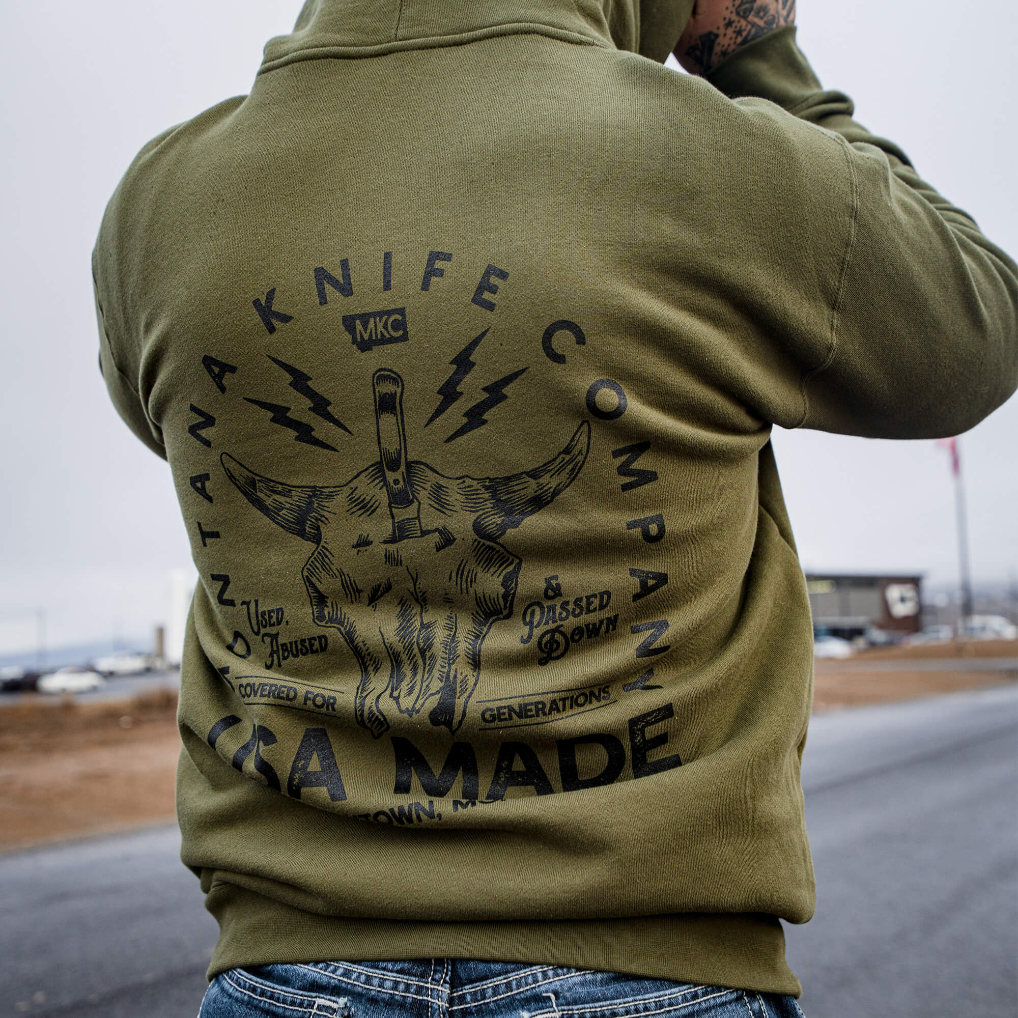 MKC BISON SKULL HOODIE - OLIVE