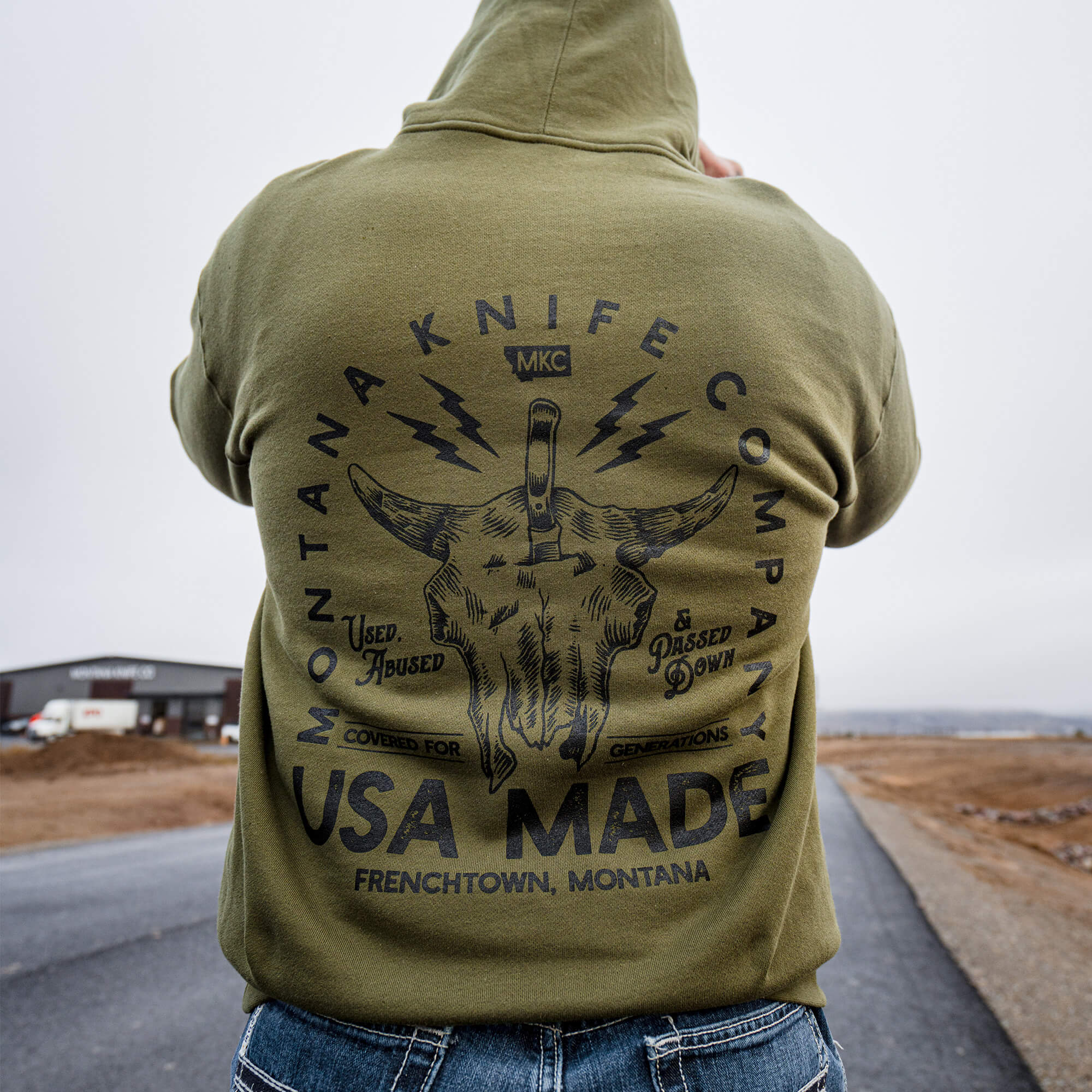 MKC BISON SKULL HOODIE - OLIVE