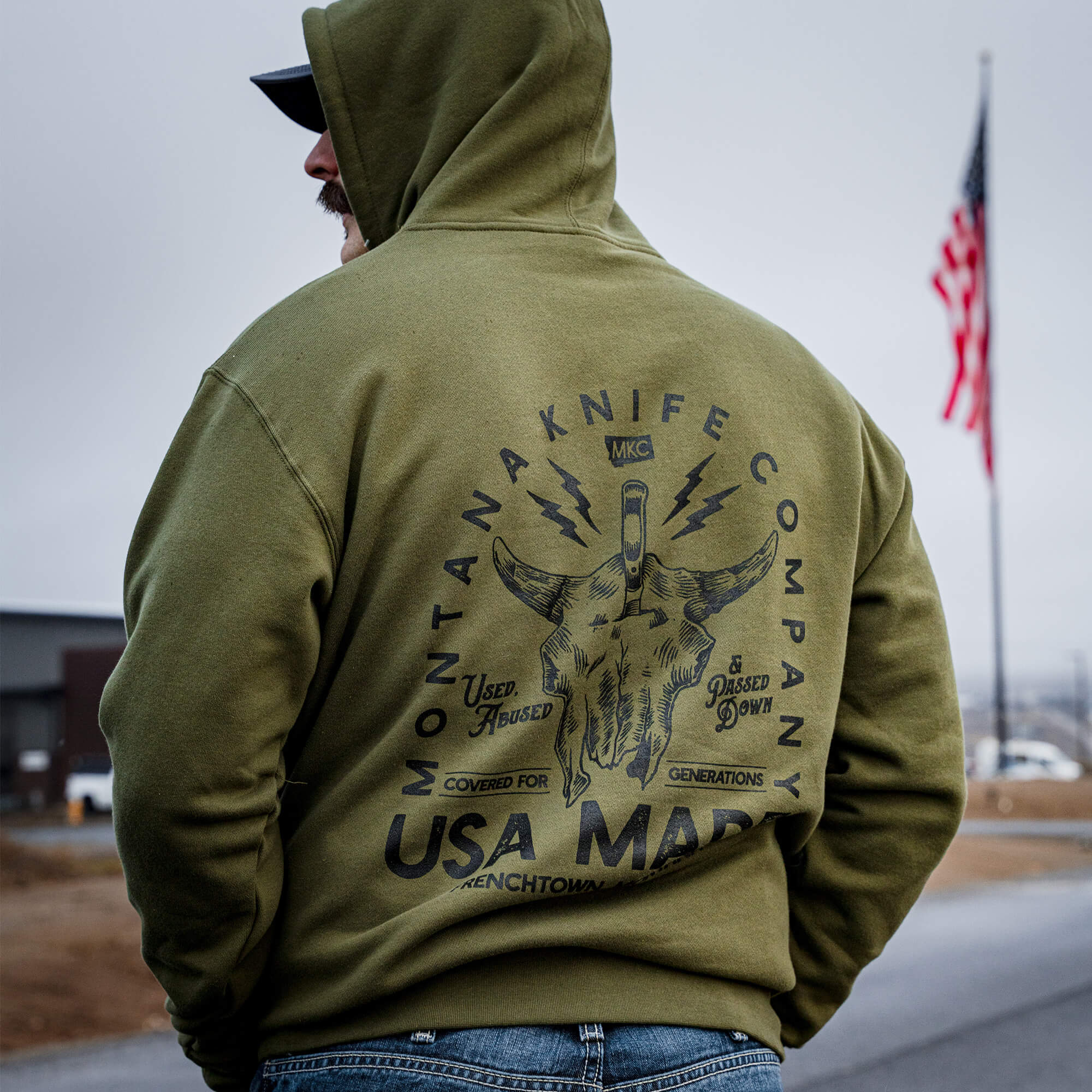 MKC BISON SKULL HOODIE - OLIVE