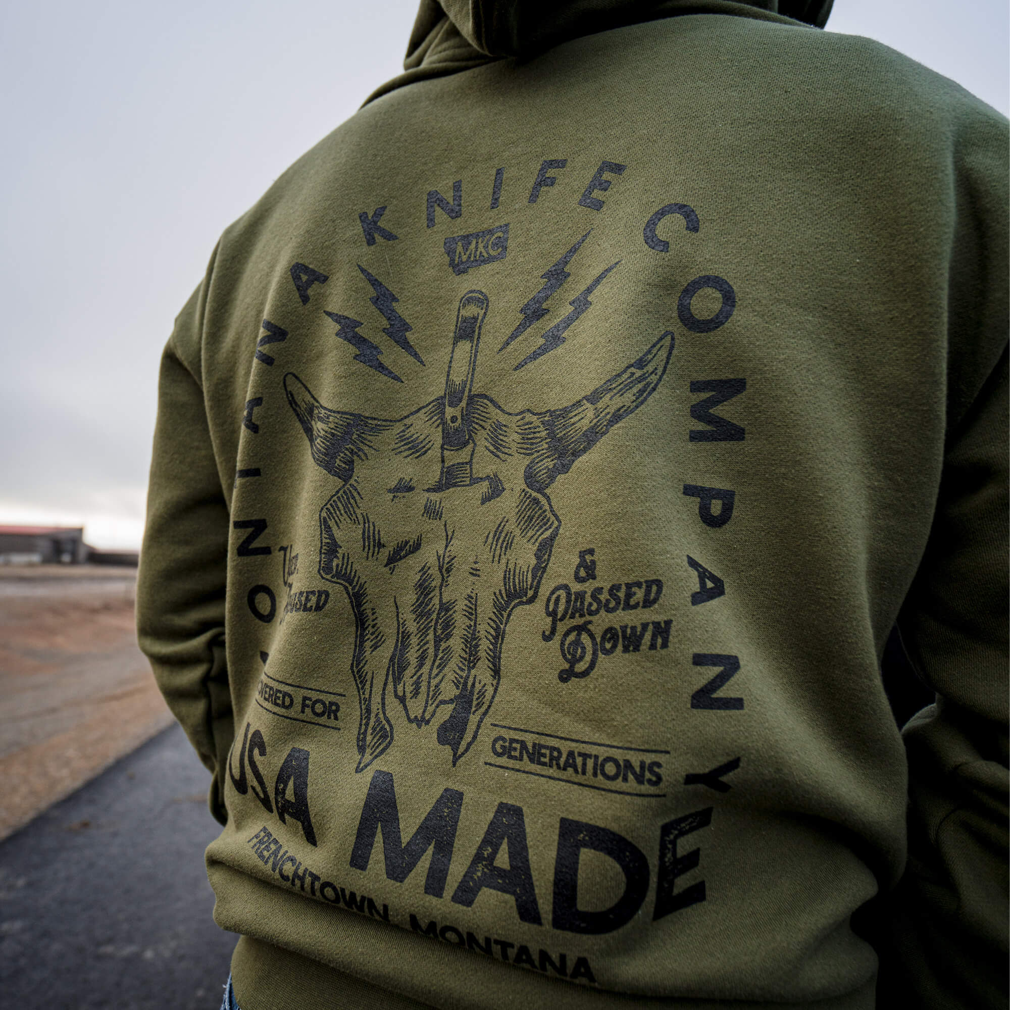 MKC BISON SKULL HOODIE - OLIVE