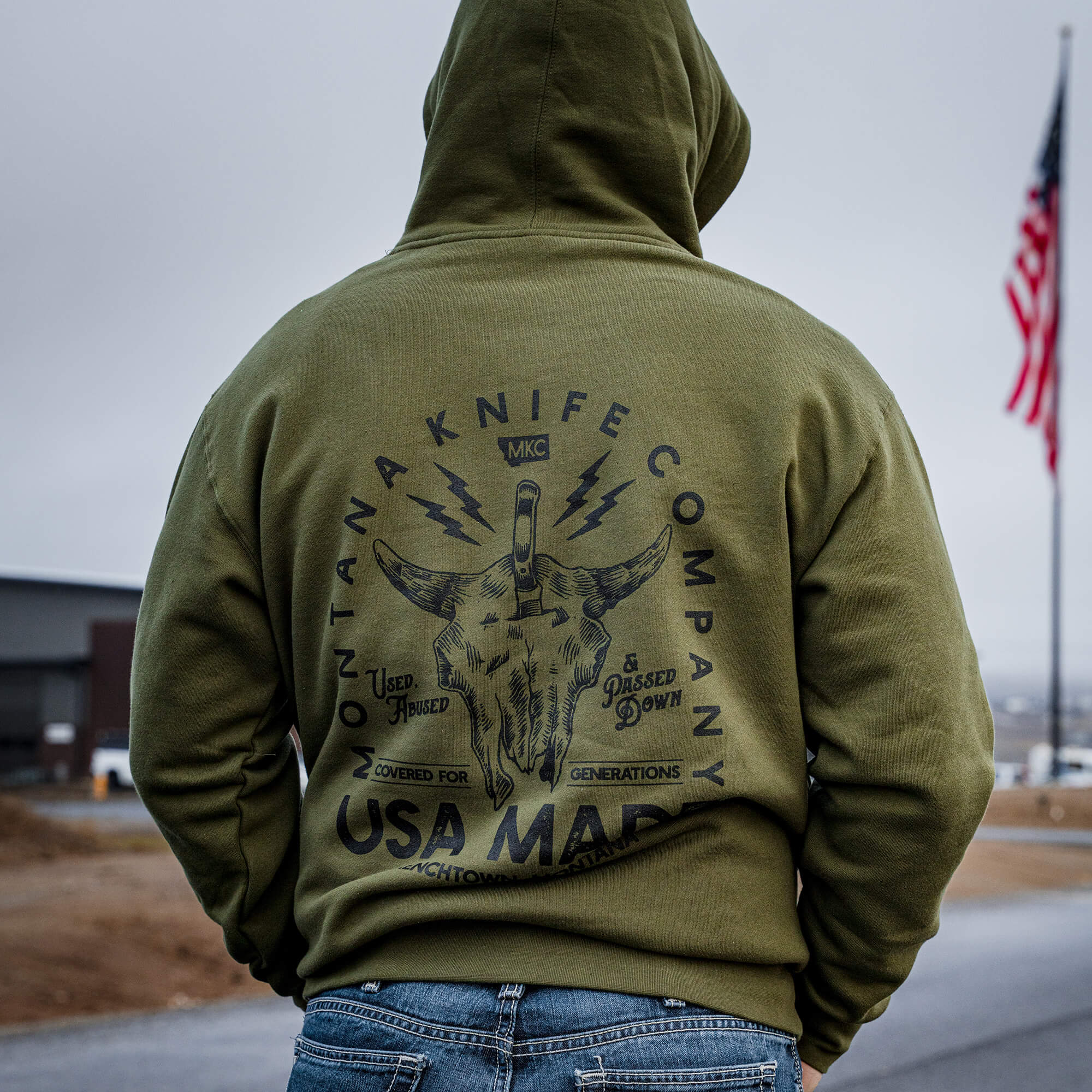 MKC BISON SKULL HOODIE - OLIVE