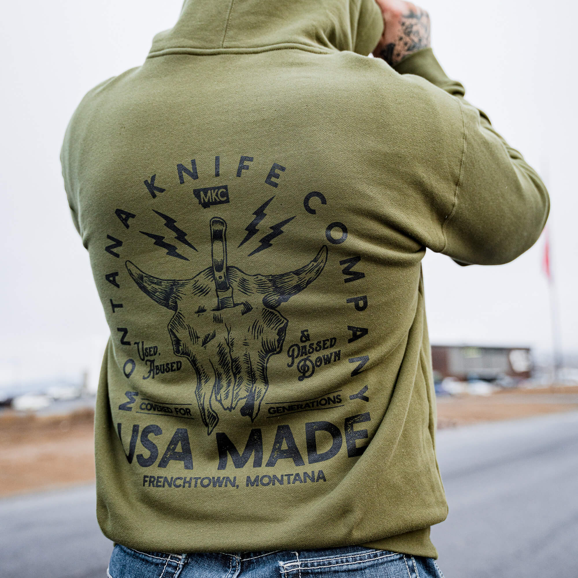 MKC BISON SKULL HOODIE - OLIVE